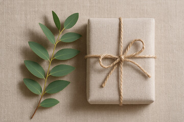 Towels in pastel stack with spa stone and green palm leaf — beauty wellness branding flatlay