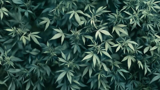 Dense green foliage, swaying gently, creates a calming, immersive atmosphere. The visual represents nature, growth, and tranquility