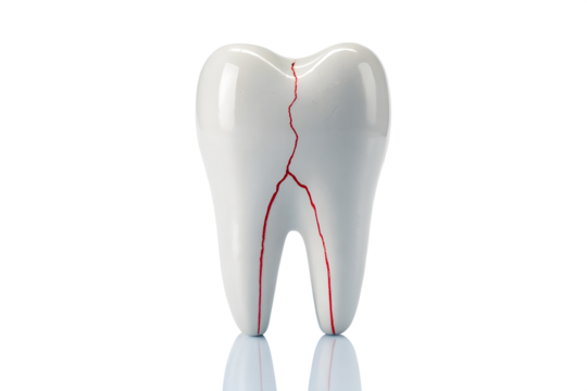 A single, oversized molar tooth dominates the frame, positioned centrally against a stark white background.