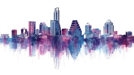 Obraz premium Colorful cityscape depiction of a city skyline.
