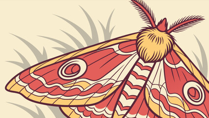 Beautiful illustration of a colorful moth with intricate wing patterns and grass background design art