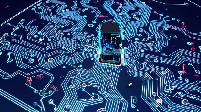 Digital Circuitry Background with Blue Hues
