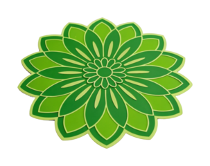 Green floral mandala pattern with radiating geometric petals