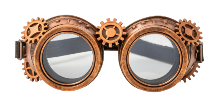Vintage steampunk goggles with rusty copper gears and lenses