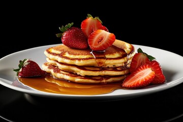 Delicious Pancake Stack with Fresh Strawberries and Syrup for Br
