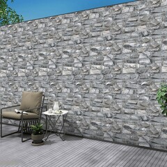 Retro outdoor interior steel chair with green plant, tree in wooden rattan pot. 3D Illustrations. 3D Rendering