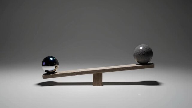 Two spheres perfectly balanced on makeshift seesaw