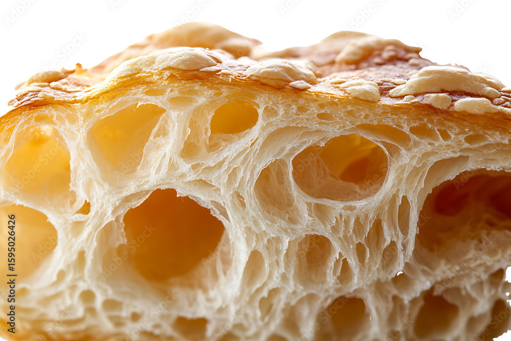 Poster close-up of a freshly baked croissant showing soft inner layers, isolated on transparent background