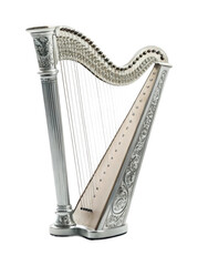 Obraz premium Elegant pedal harp with ornate design and silver accents