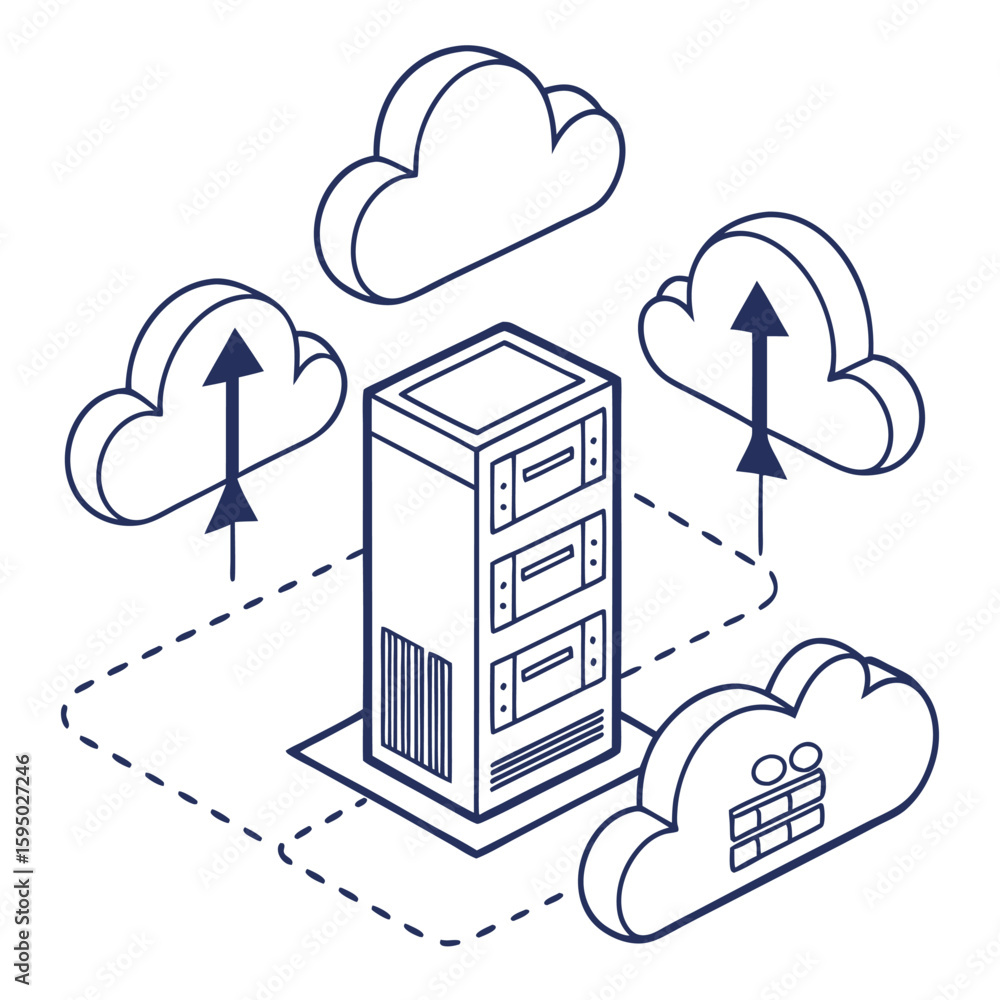 Aufkleber cloud server with abstract data flow, isolated on a clean white background for technology or interne