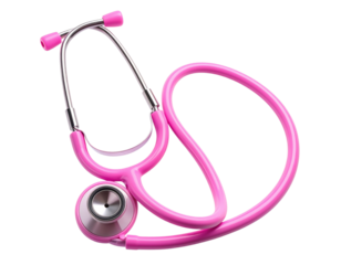 Colorful Pediatric Stethoscope with Pink Tubing, isolated on a transparent background.