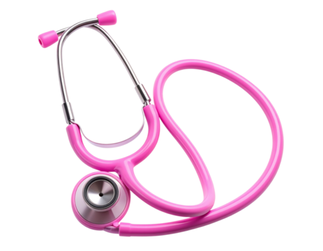 Colorful Pediatric Stethoscope with Pink Tubing, isolated on a transparent background.