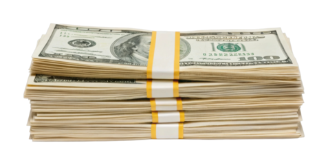 Stack of hundred dollar bills with rubber bands