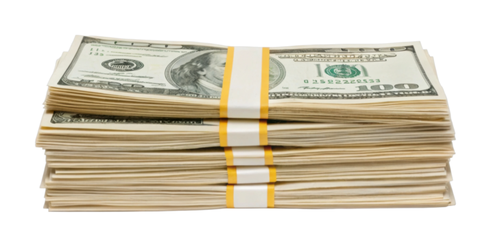Stack of hundred dollar bills with rubber bands