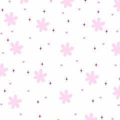 Seamless vector pattern in a simple childish style. flower, dots, star pattern design on white background . Vector illustration