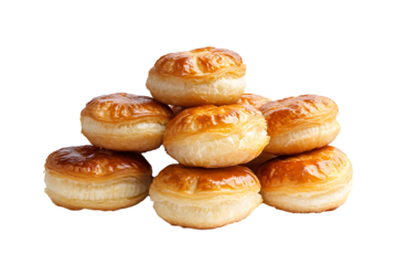 Freshly made mini croissants stacked together, isolated on clean transparent 