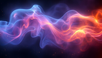 Abstract swirling vibrant colors of smoke or energy, flowing across a dark background.