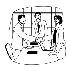A glyph illustration depicting deal done with client 
