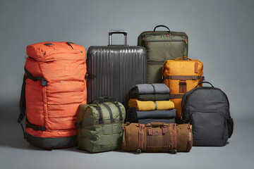 studio-style product photo of travel gear lineup,