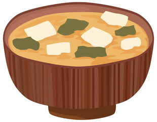豆腐とワカメの味噌汁のイラスト ベクター素材