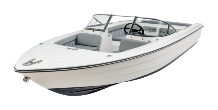 Sleek white motorboat with dual consoles and seating design