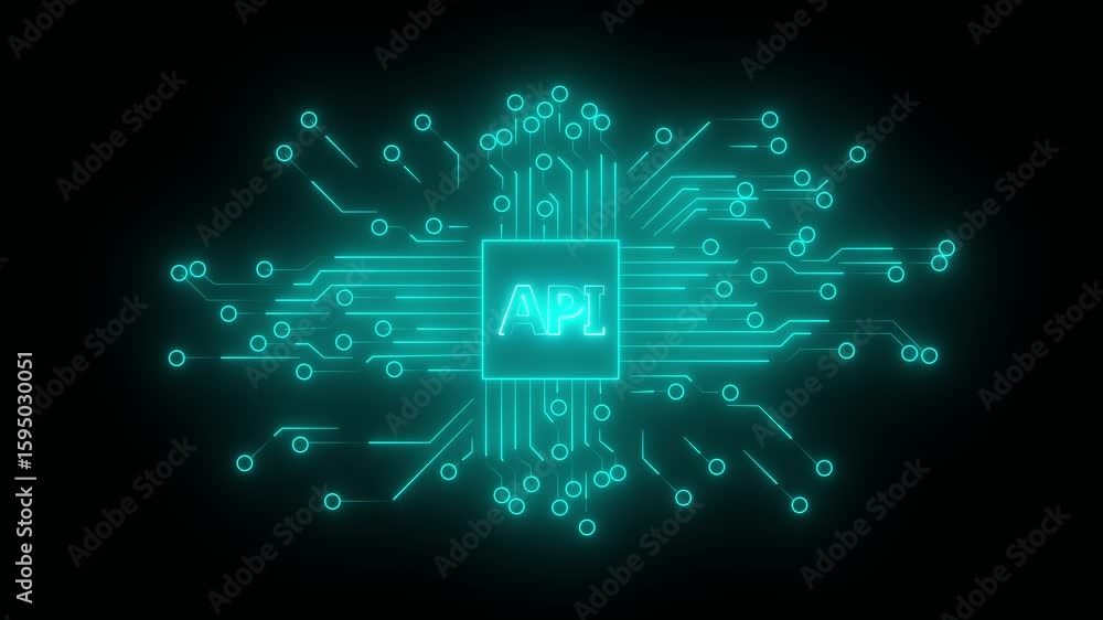 Aufkleber close-up view of a glowing api chip on a circuit board, symbolizing technology and innovation