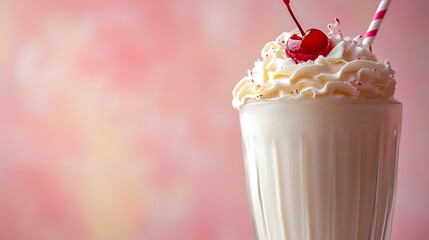 Creamy Milkshake Topped with Whipped Cream and a Cherry