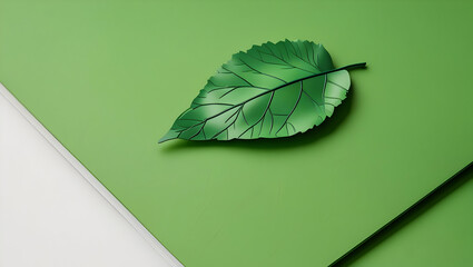 3D wooden table and leaves set against a defocused landscape for natural product display
