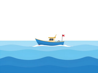 Naklejka premium Minimalist blue boat floating on calm sea, ideal for summer, relaxation, and travel illustrations. Generative AI