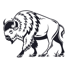 Tribal bison art with feather accents on white