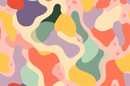 Abstract colorful trendy pattern, camouflage inspired nature seamless illustration