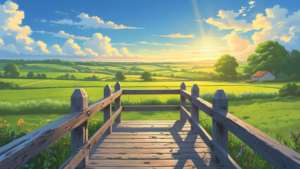 Summer background with grassy floor and green bokeh lighting for natural seasonal theme
