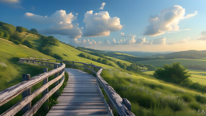 Summer background with grassy floor and green bokeh lighting for natural seasonal theme
