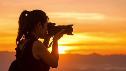Photographer silhouetted sunrise - Powered by Adobe
