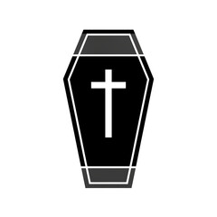 Obraz premium 3d icon of a black coffin with a white cross on a transparent background