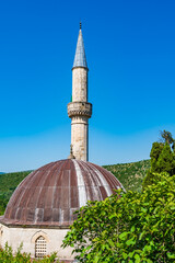Dome of the Hadzi Alija Mosque and minaret in Pocitelj, Bosnia-Herzegovina