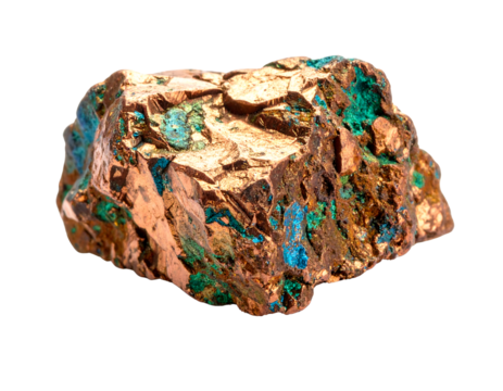 Untreated copper mineral rock with a distinctive reddish-brown color and turquoise patina. - Powered by Adobe