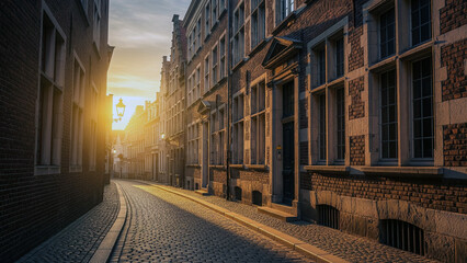 Fototapeta premium Cobblestone Street at Sunrise