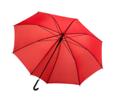 Open red umbrella with curved handle