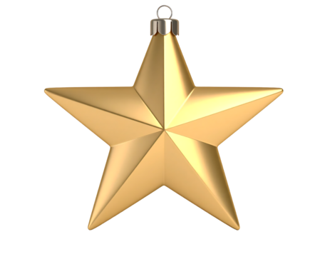 A shimmering golden star ornament with faceted surfaces, perfect for Christmas trees or festive decor.