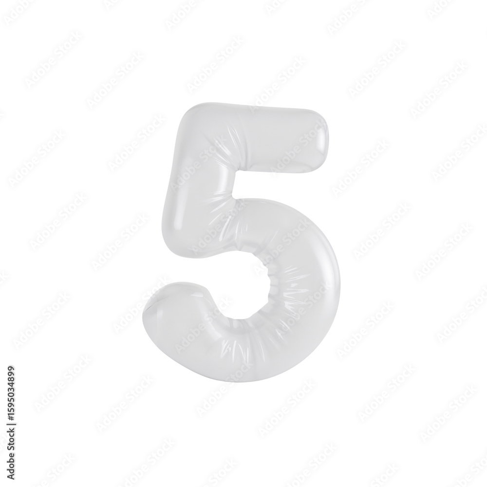 Aufkleber isolated white three-dimensional number five with glossy effect on clear digital space
