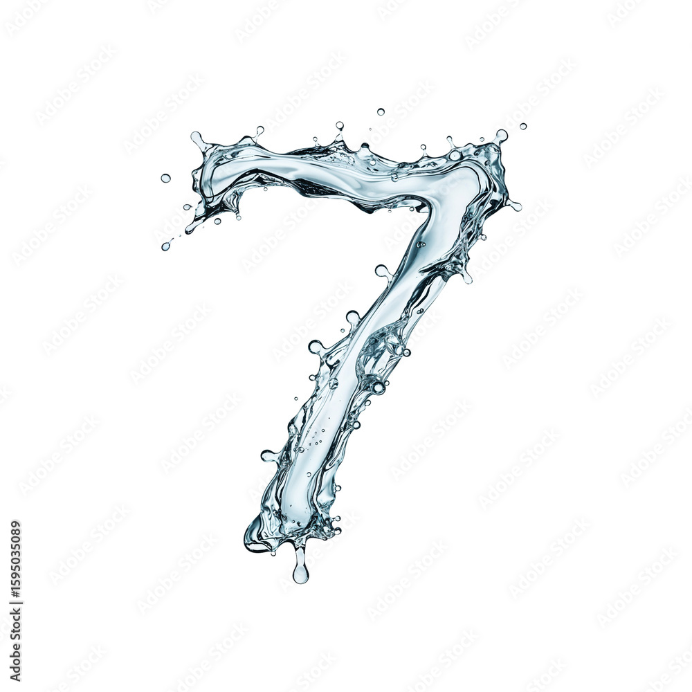 Poster liquid digit seven suspended in absolute isolation showcasing dynamic fluid motion