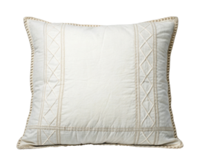 Decorative white pillow with geometric embroidery design