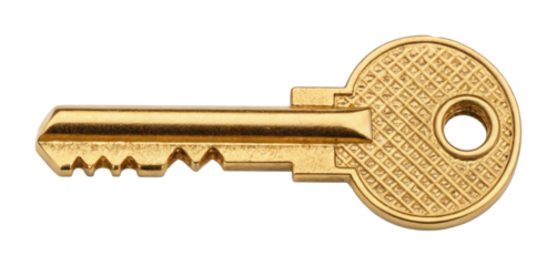 Close-up of a shiny gold key with detailed texture