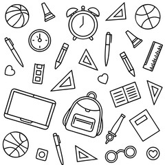 Whimsical Hand Drawn School Supplies and Sports Equipment Scattered basketball alarm clock