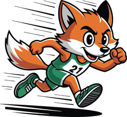 Cartoon fox running swiftly in sports attire, with the number 21 visible on the shirt. transparent vector png
