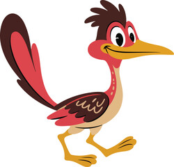 A cheerful roadrunner cartoon, in a side view and walking with a vibrant personality transparent vector png
