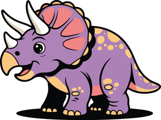 A whimsical illustration of a charming triceratops with a delightful smile. transparent vector png