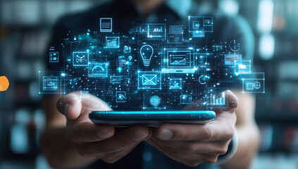 Fototapeta premium Digital marketers collaborating on mobile-first website optimization, analyzing mobile usability and performance to execute targeted mobile marketing campaigns and boost conversion rates.
