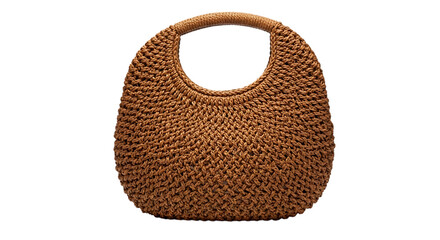 Woven oval handbag with curved handle isolated on transparent background
